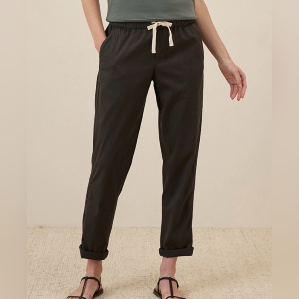 Pact Women's Straight Leg Jogger Pants in Black with Cream Drawstring